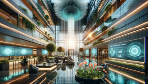 futuristic hotel lobby